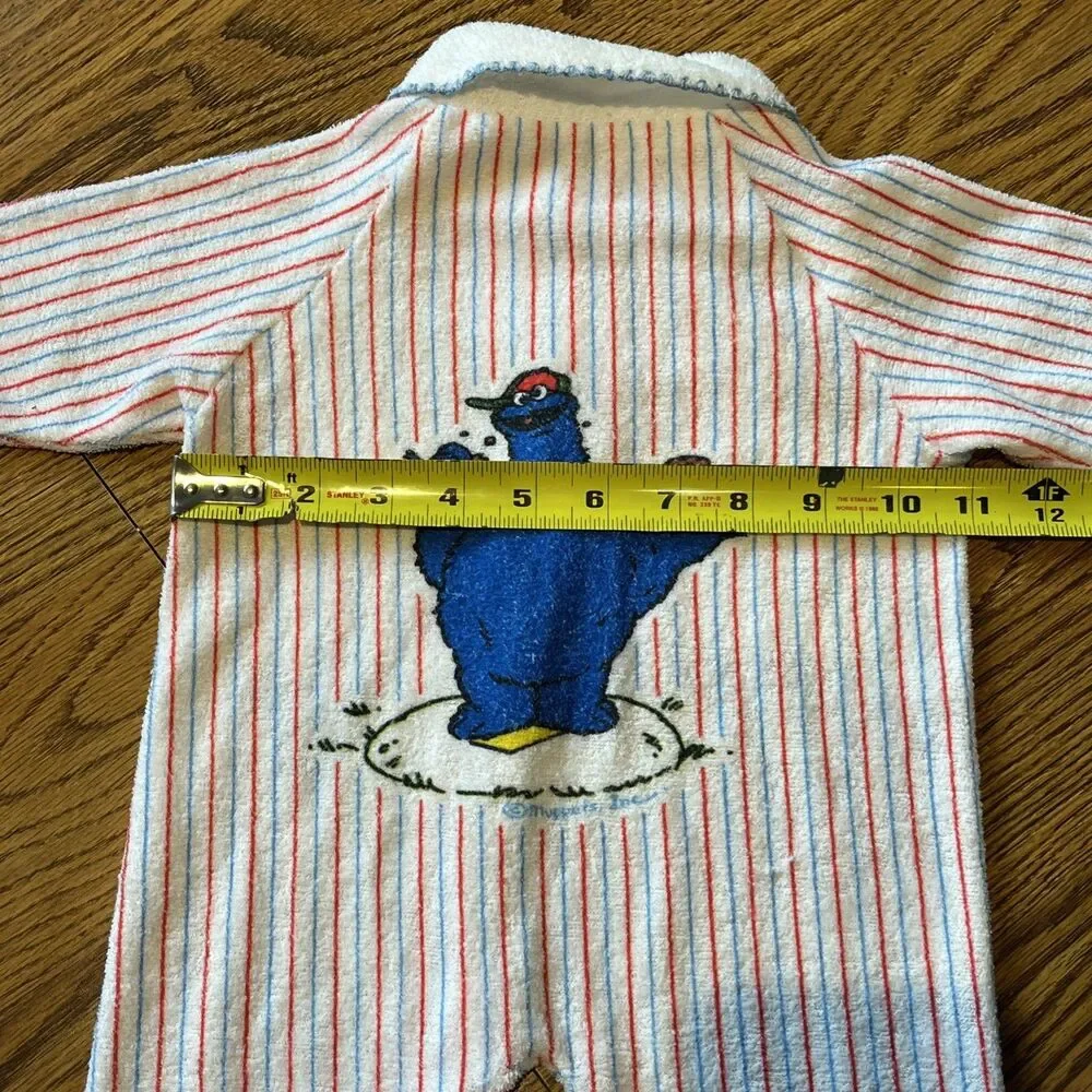 VTG Baby Sesame Street Baseball Terry Footy Pajamas Size 1 18.5-23 Lbs. JC Penny